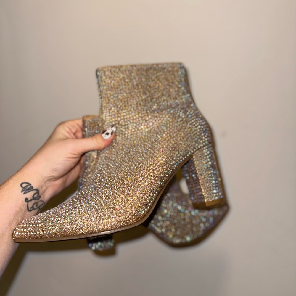 Rose gold rhinestone boots (never worn) size 10